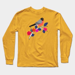 Robin on a floral birch tree Long Sleeve T-Shirt